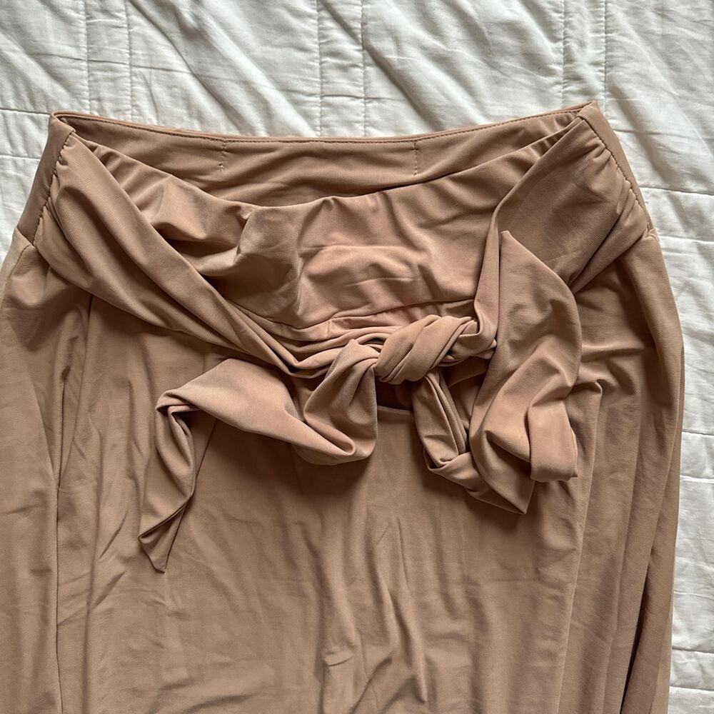 NY Collection neutral beige maxi skirt womens L layering minimalist stretchy - Picture 4 of 8